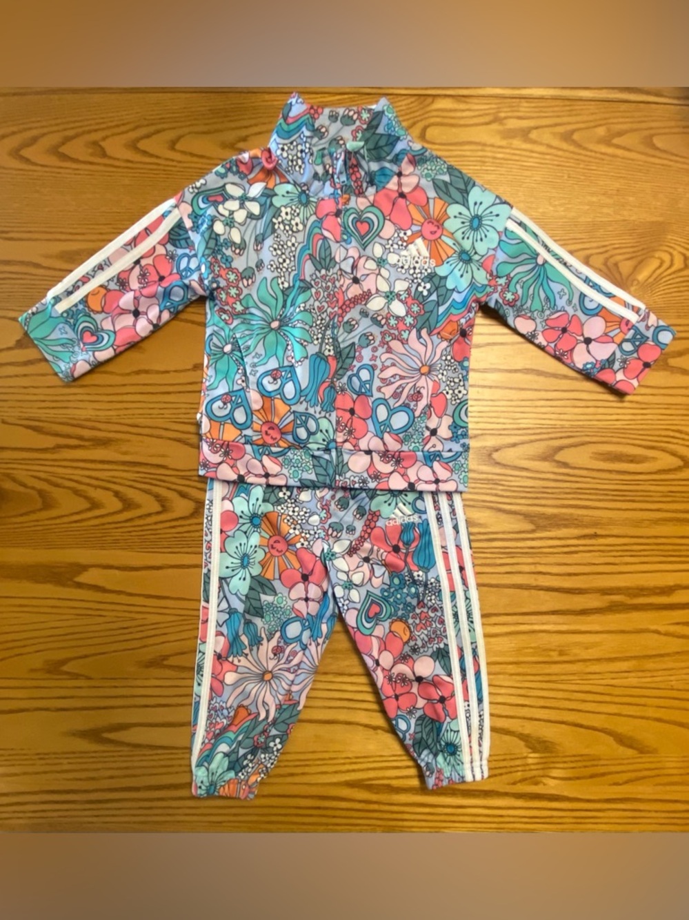 Adidas Size 12 Months Floral Track Jacket & Pants Set - Multicolor